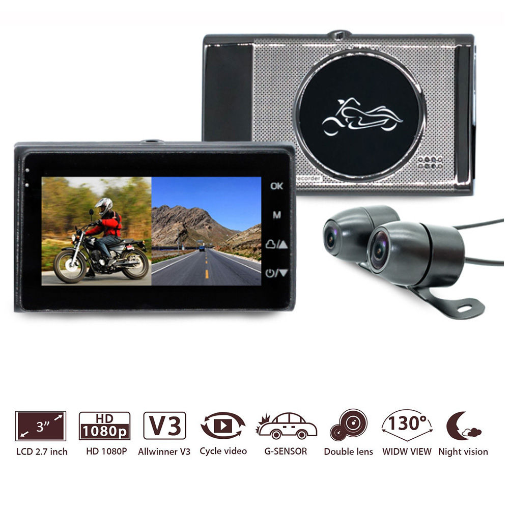 3.0" Motorcycle Bikes Dual Cameras HD Action Camera DVR Video Recorder G-sensor 