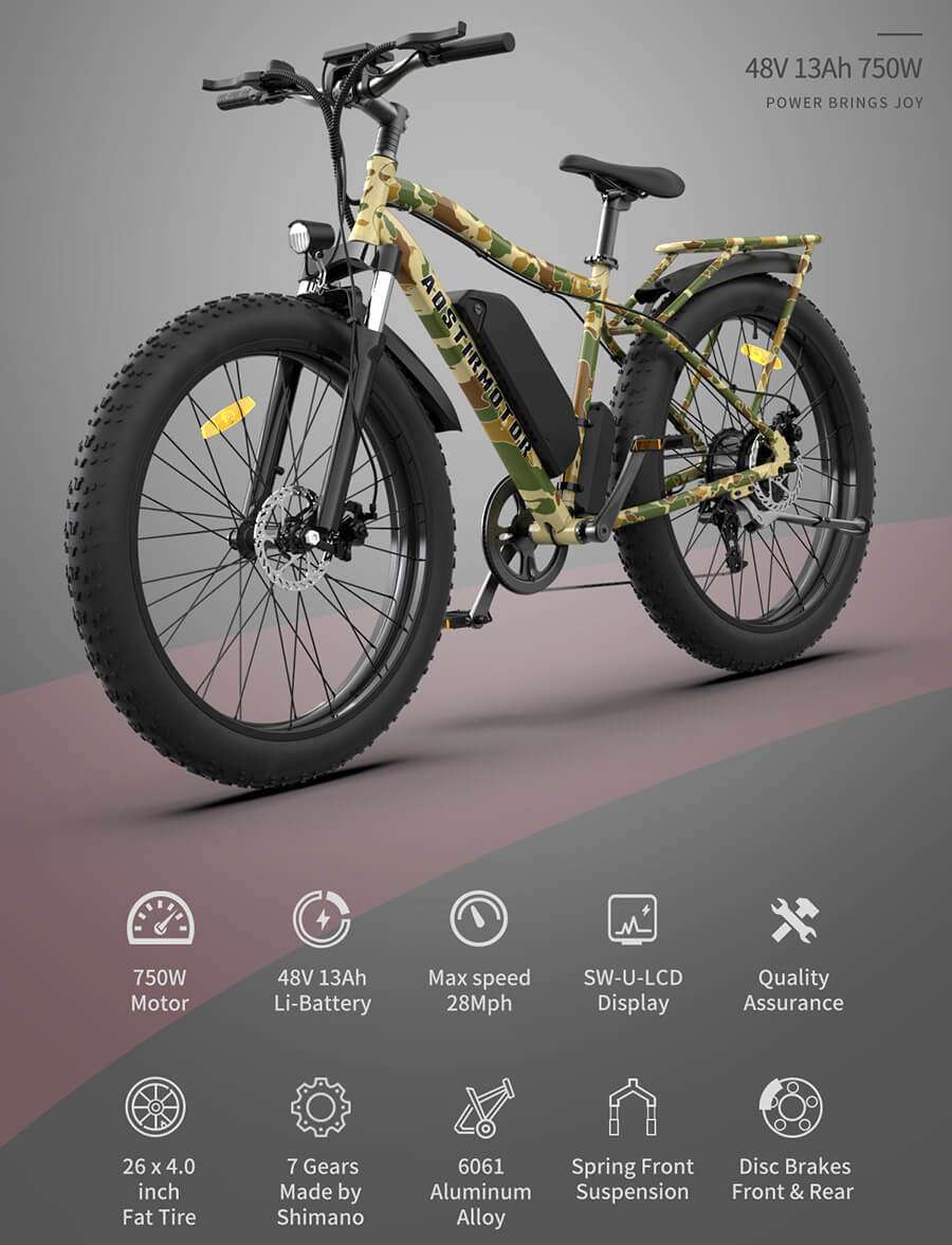 48V 750W fast electric bike 26inch fat tire electric bicycle